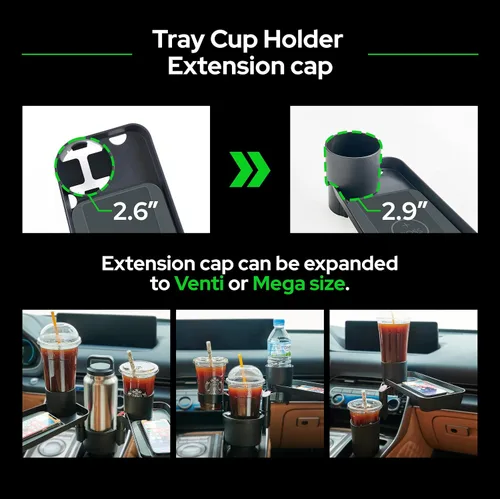 Vista 6 de Expansor triple de portavasos para automóvil con bandeja acoplable, base ajustable y para botellas grandes