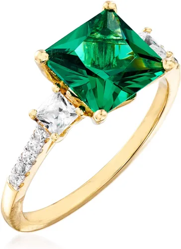Vista 3 de Ross-Simons 3.00 Carat Simulated Emerald and .38 ct. t.w. CZ Ring in 18kt Gold Over Sterling