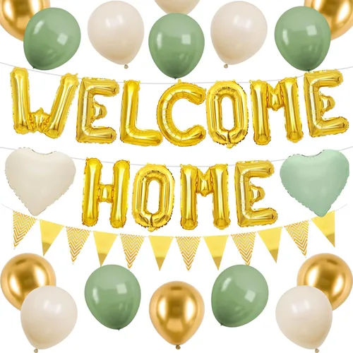 Vista 8 de Decoraciones Welcome Home Negro Azul Plateado, Pancarta de Globos de Papel de Aluminio Negro Welcome Home con Globos de Corazón Azul Marino Banderín