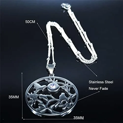 Vista 7 de 2023 Crystal Stainless Steel Statement Necklace for Women Bird Tree of Life Family Chain Necklaces Jewelry Bisuteria N1245S01
