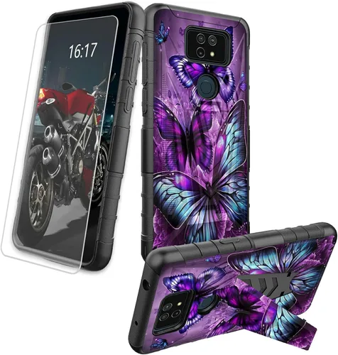 Vista 47 de Funda para AT&T Maestro Max 2021/Cricket Ovation 2 con protector de pantalla de vidrio templado, funda resistente con función atril integrada