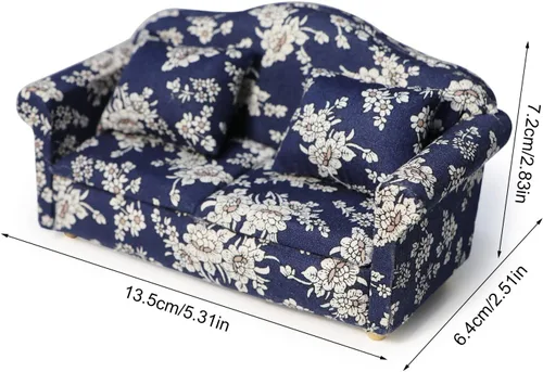 Vista 7 de Sofá de casa de muñecas, sofá en miniatura con almohadas, casa de muñecas, sala de estar, funiture a escala 1:12, modelo 3 piezas, sillón tapizado
