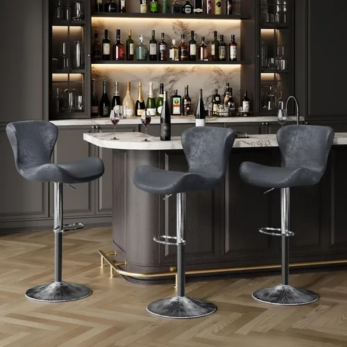 Vista 7 de Keyluv - Juego de 2 taburetes de bar giratorios ajustables de 360° con respaldo y marco de metal, sillas de bar modernas de piel sintética