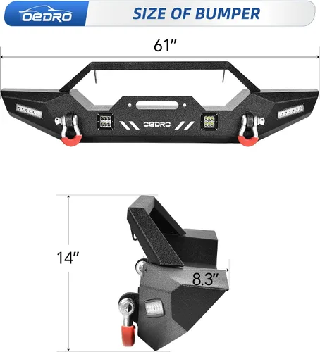 Vista 2 de OEDRO parachoques delantero compatible con Jeep Wrangler JL/JLU 2018-2025, 20-25 Gladiator, parachoques Rock Crawler con montaje de placa