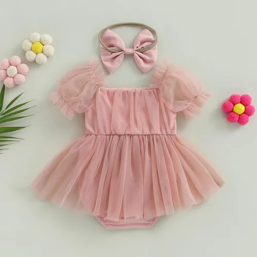 Vista 79 de Sasaerucure Traje de verano para bebé niña, sin mangas, mameluco de encaje tutú, mameluco de una pieza con volantes