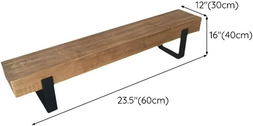 Vista 2 de Banco de comedor de madera, banco de madera para interiores, sin espalda, con patas de metal, silla rústica para patio y jardín, para muebles