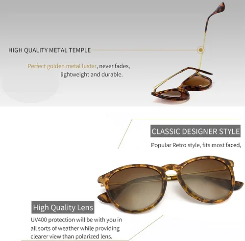 Vista 3 de SUNGAIT Gafas de sol redondas vintage para mujeres y hombres, estilo clásico retro