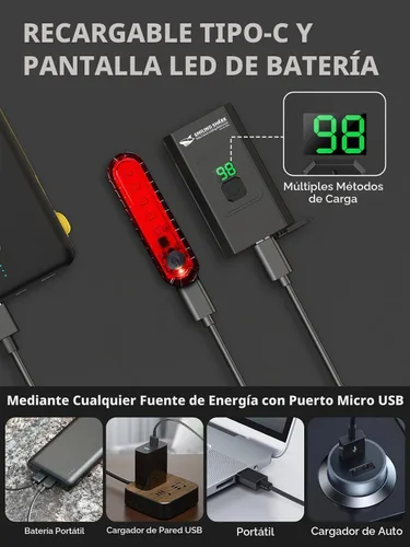 Vista 5 de Smiling Shark Luces de bicicleta, luz LED con clip frontal para bicicleta y luz trasera roja gratis, IPX6, impermeable, recargable por USB, potente