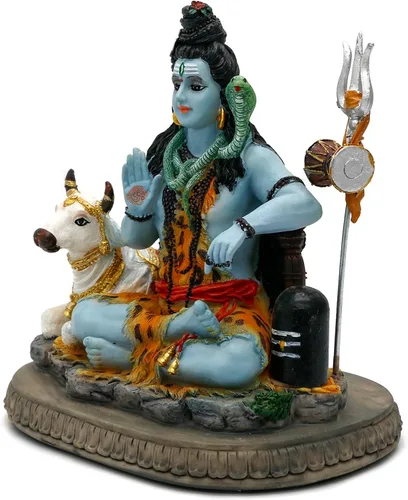 Vista 8 de alikiki Estatua de Dios indio Señor Shiva – Regalos para indio hindú de 6.7 pulgadas de alto, ídolo Shiva con vaca, regalos de regreso indio