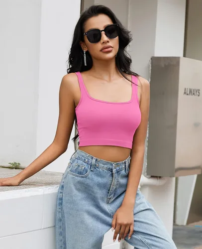 Vista 5 de MRIGNT Camiseta sin mangas para mujer, paquete de 3 camisetas cortas acanaladas sin costuras para entrenamiento y yoga