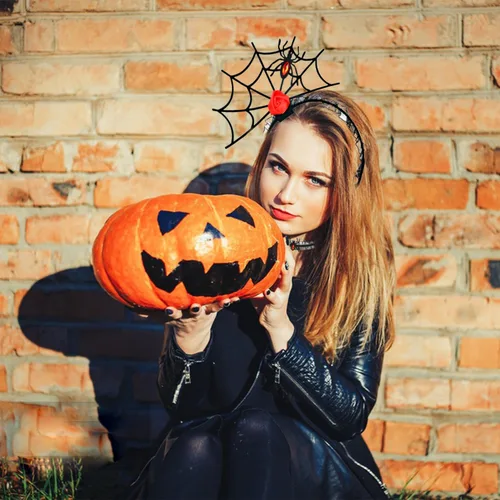 Vista 4 de Roontin Juego de diadema espeluznante de Halloween - Accesorios para el cabello de telaraña para mujer