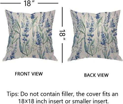 Vista 5 de EKOBLA Funda de cojín cuadrada de color lavanda, diseño floral azul, flores silvestres, flores románticas, hojas naturales, para hombres, mujeres
