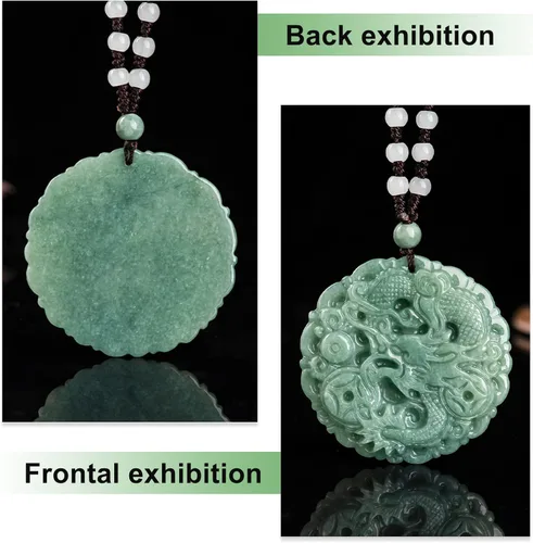 Vista 4 de BJIMIDTI Collar con colgante de jade para hombres y mujeres, collar de piedra curativa de jadita de hielo de grado A genuino con certificado