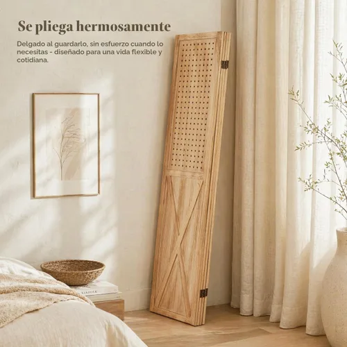 Vista 6 de Divisor de Habitación de Madera con Tablero Perforado de 4 Paneles, Pantalla de Privacidad Plegable con Exhibidor de Tablero Perforado de 5.6 Pies 4