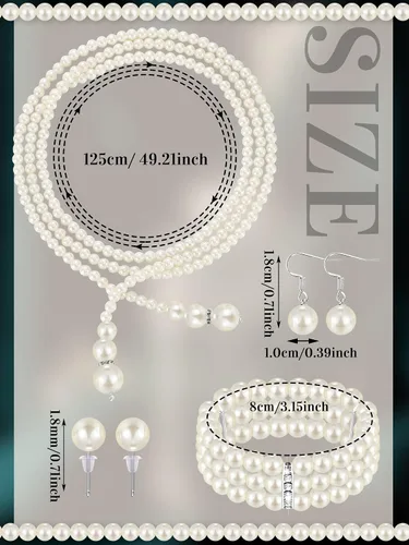 Vista 3 de Glenmal Juego de joyas de perlas con diamantes de imitación para mujer, collar de perlas, pulsera y aretes para boda, cumpleaños, despedida