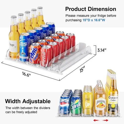Vista 2 de LAMU Organizador de bebidas para nevera, dispensador organizador de latas de soda para refrigerador con deslizamiento automático de empuje