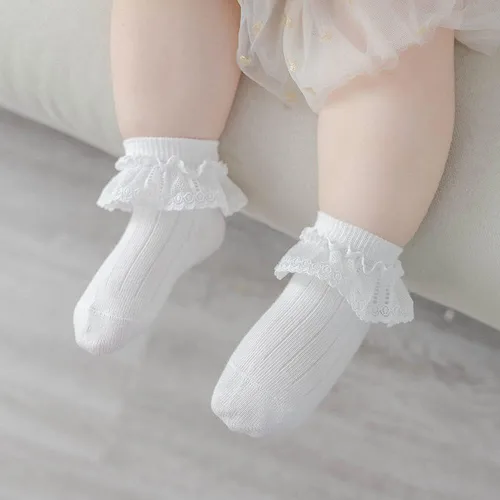 Vista 4 de QandSweet Calcetines de encaje para niñas recién nacidas para bebés y niños pequeños