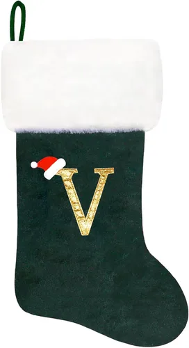 Vista 19 de Calcetines de Navidad bordados de 20 pulgadas con monograma, terciopelo negro con puño de felpa blanca supersuave, adornos clásicos para decoración