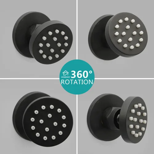 Vista 2 de HOMEDEC Cabezal de ducha redondo de latón de 2 pulgadas, para masaje, spa, soporte de pared, 4 piezas, negro mate
