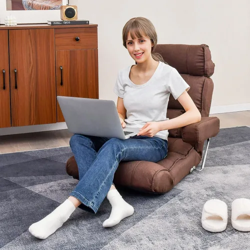 Vista 4 de KOMFOTT Sofá plegable ajustable, tumbona tapizada para interiores con reposacabezas ajustable de 6 posiciones, soporte lumbar, asiento extendido