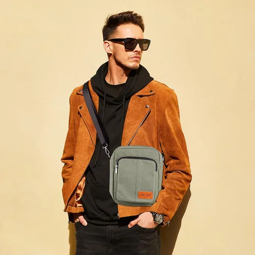 Vista 2 de Pequeñas bolsas de mensajero de lona casuales ligeras, bolso cruzado de viaje, bolsas de hombro para mujeres y hombres, bolsa lateral de lona