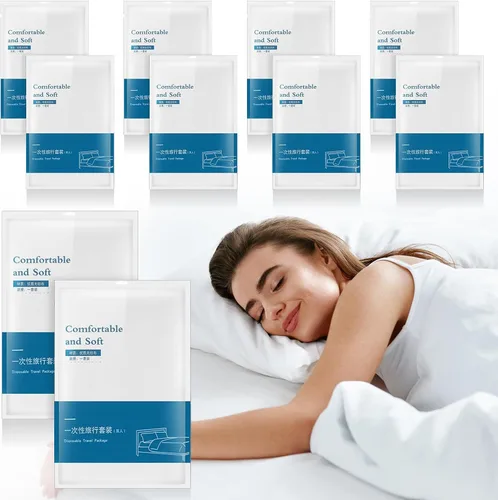 Vista 8 de Preboun Juego de 5 sábanas desechables para hotel, incluye sábanas de cama, fundas de almohada, funda de almohada, funda blanca suave y portátil