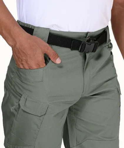 Vista 4 de URBEST Pantalones cortos tácticos para hombre, impermeables, transpirables, de secado rápido, para senderismo, pesca, con múltiples bolsillos