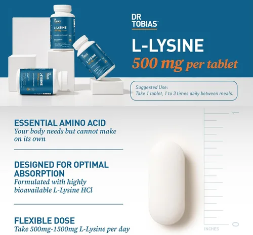 Vista 4 de Dr. Tobias L‑Lysine - Tabletas de 500 mg + curcumina de cúrcuma de 1500 mg con BioPerine (120 cápsulas veganas) – Apoyo de aminoácidos esenciales