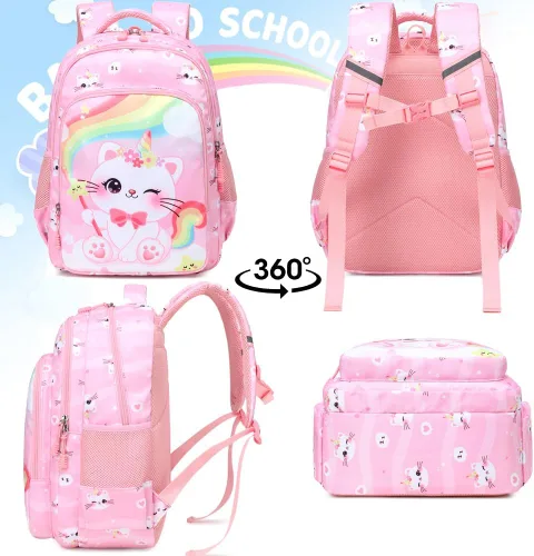 Vista 34 de Juego de mochila para niñas y adolescentes, mochila escolar para niños con bolsa para el almuerzo, estuche para lápices, mochilas escolares