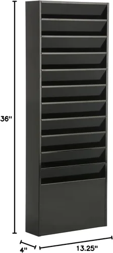 Vista 8 de Displays2go Estante para carpetas de archivos montado en la pared con 11 bolsillos escalonados Se adapta a tamaños de letra, magnético, de varios