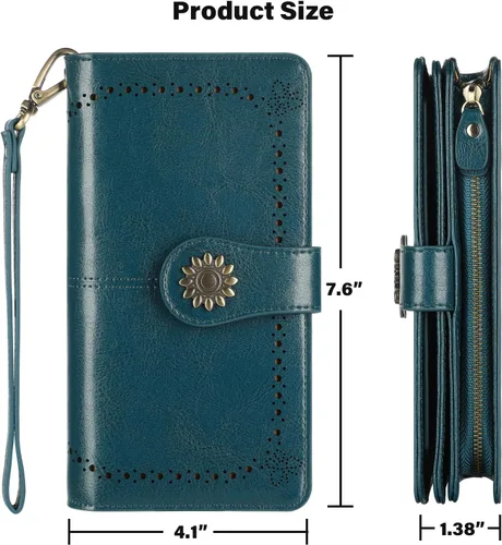 Vista 5 de Lavemi - Cartera de piel con bloqueo RFID para mujer, de gran capacidad, para llevarla a la muñeca