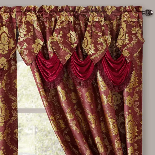 Vista 4 de HOMEIDEAS Cortinas de jacquard con diseño paisley burdeos, cortinas de ventana victorianas de lujo, juego de 2 paneles con cenefa adjunta y forro