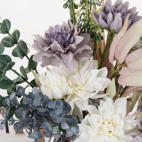 Vista 6 de Ramo de flores artificiales, 2 ramos de boda de 20 pulgadas con dalias de seda para dama de honor, novia, bricolaje, decoración del hogar, centros