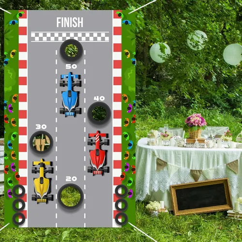 Vista 6 de RaceCar F1 Toss Games Banner telón de fondo de carreras de autos de carreras, bandera de cheque de carreras, decoración temática deportiva