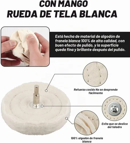 Vista 4 de 11 ruedas de pulido para taladro, bola de pulido para taladro con ejes hexagonales de 0.25 pulgadas, kit de pulido de algodón para herramientas