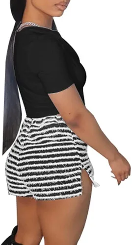 Vista 5 de Hoibmasp Conjunto de 2 piezas para mujer, sexy, de verano, con pantalones cortos a rayas