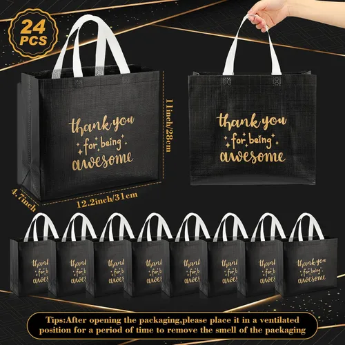 Vista 3 de Abbylike 24 bolsas de regalo de agradecimiento a granel para empleados, bolsas con asas, reutilizables para graduación, día del padre, oficina, Negro