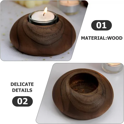 Vista 6 de SOLUSTRE Portavelas de madera Soporte votivo de madera Soporte de vela de Navidad de madera Sostenedor de vela de granja Té votivo