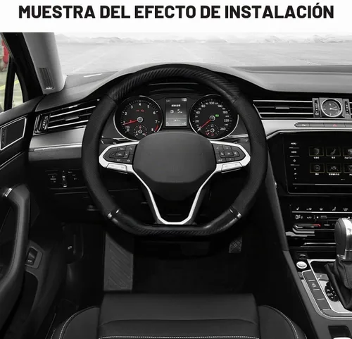 Vista 6 de Funda transpirable para volante de automóvil, fibra de carbono, resistente al desgaste, protector de volante en forma de D para un agarre cómodo