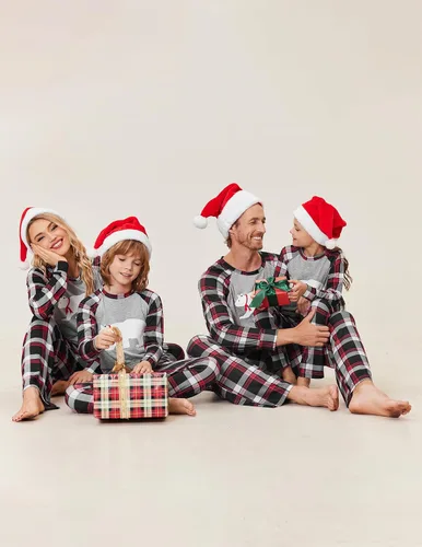 Vista 2 de Ekouaer Pijamas de Navidad para la familia 2023 a juego, clásicos a cuadros, ropa de dormir suave, para vacaciones, S-XXL