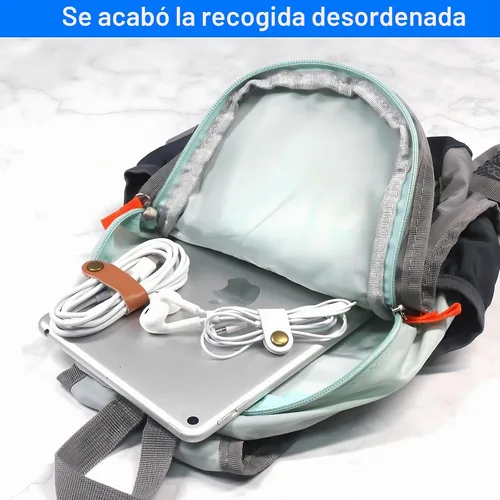 Vista 7 de Coideal - Organizador de cables de cuero, 20 piezas para cables de auriculares, reutilizables, USB, con clips de cable a presión para teléfono Blanco