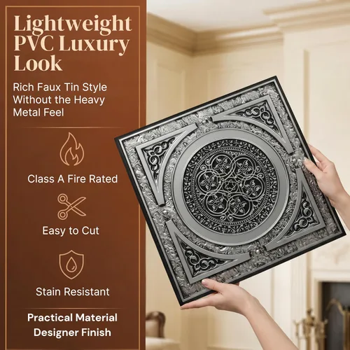 Vista 6 de Steampunk-Faux - Azulejo de techo de hojalata - Plata envejecida, paquete de 25 Plata antigua