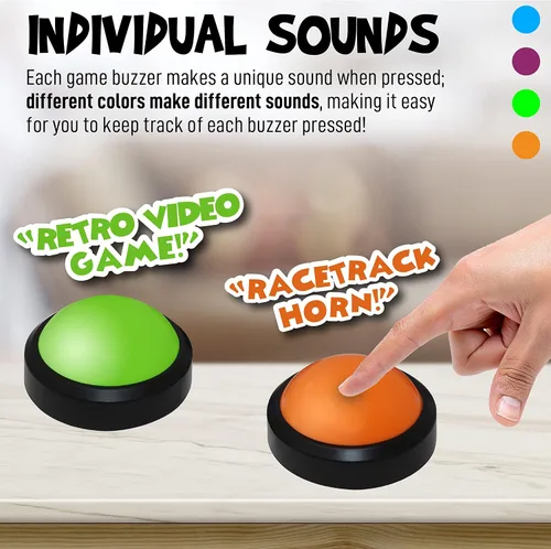 Vista 3 de Teacher's Choice Paquete de 4 zumbadores de juego con sonidos fuertes únicos para cada zumbador Ideal para juegos de trivia, peleas familiares