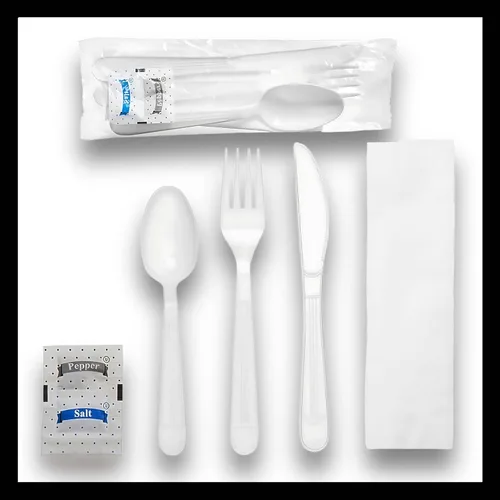 Vista 12 de Utensilios de plástico x [25 unidades] Juego combinado de cubiertos envueltos a granel, paquete variado de cubiertos desechables, suministros