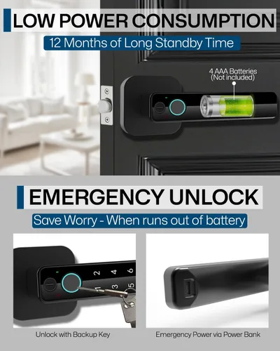 Vista 4 de Cerradura inteligente de huella dactilar 5 en 1, perilla digital de entrada sin llave, control de aplicación Bluetooth, tarjeta y llave, perilla