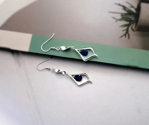 Vista 4 de Pendientes colgantes de plata de ley 925 con placa de oro de piedras preciosas para mujer Latón Metal Base Latón cristal