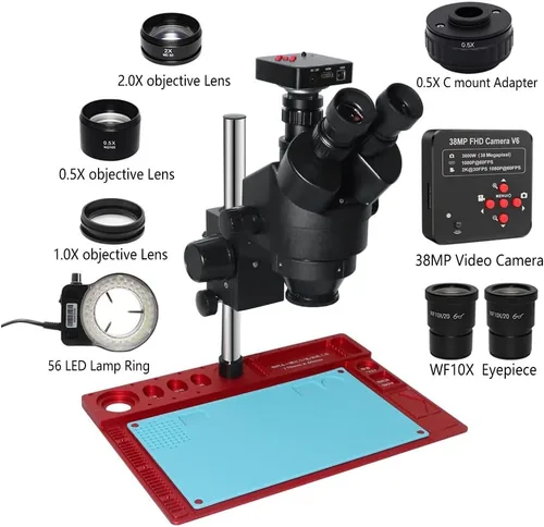 Vista 2 de Microscope Accessories Kit 3.5X-90X Trinocular Industry Microscopio Zoom Magnification Circuit Inspection Stereo Microscope with 56 LED Light