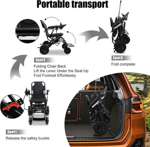 Vista 6 de Silla de ruedas eléctrica para adultos, ligera y plegable, alcance de 15 millas más largo, todas las sillas de ruedas motorizadas portátiles
