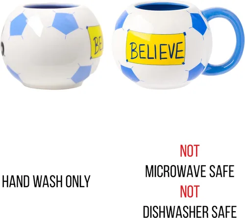Vista 4 de Silver Buffalo - Taza de cerámica esculpida en 3D con forma de balón de fútbol de Ted Lasso Believe, 20 onzas Balón de fútbol Believe de 20 onzas