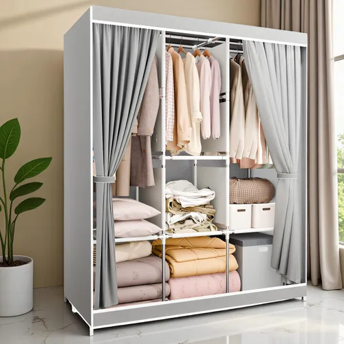 Vista 6 de BAOKALER Armario portátil para colgar ropa de 67 pulgadas de ancho, gran capacidad, armario portátil con tapa, estantes de almacenamiento y 3